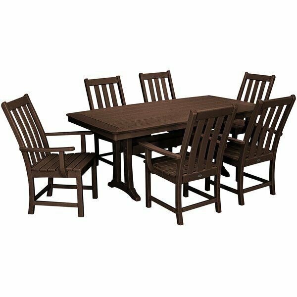 Polywood Vineyard 7-Piece Mahogany Dining Set with Nautical Trestle Table and 6 Arm Chairs 633PWS4071MA